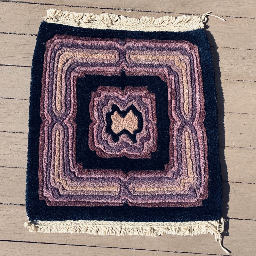 Tibetan meditation carpet prayer rug 18.5" long vintage wool hand knot purples